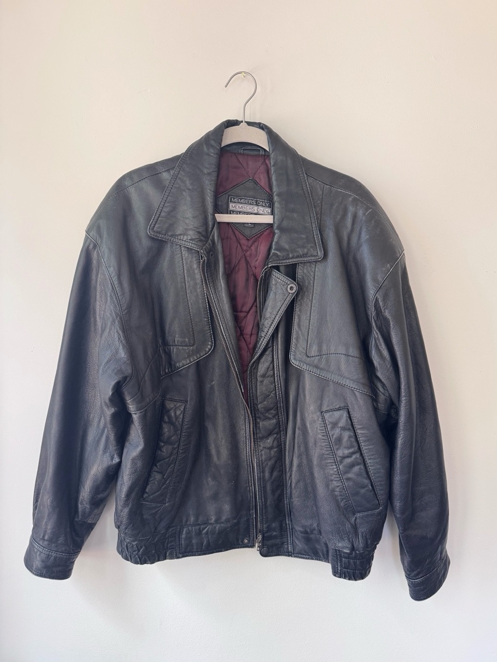 Members Only Oversized Vintage Black Leather Jacket